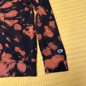 Black and Bleach Dyed Champion Sweat Shirt Size Large